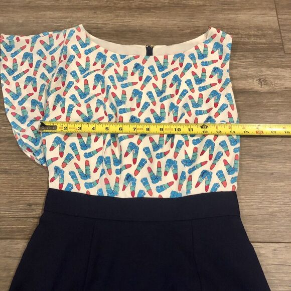 Lilly Pulitzer Dress 0 Blue Multicolor Lipstick Asymmetrical Short Sleeve Lined - Picture 4 of 11